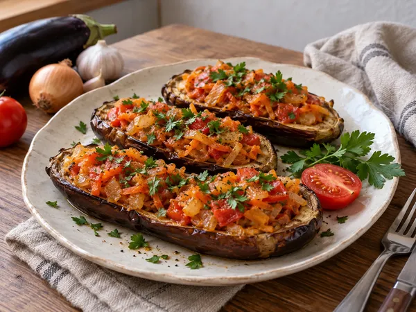 Баклажаны фаршированные овощами — готовое блюдо