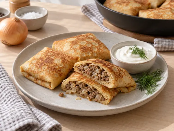 Блинчики с мясом — готовое блюдо