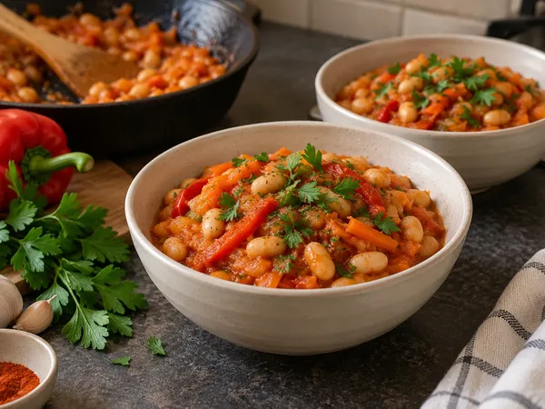 Фасоль тушёная с овощами — готовое блюдо