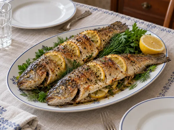 Форель, запечённая с лимоном и зеленью — готовое блюдо