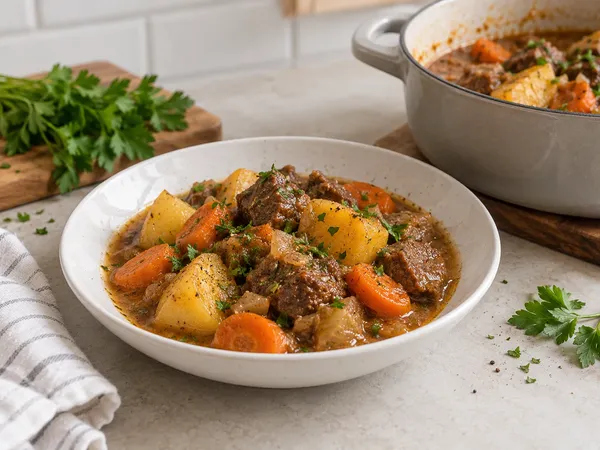 Говядина, тушёная с овощами — готовое блюдо