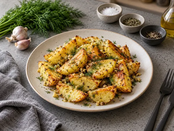 Картофель, запечённый с чесноком и травами — готовое блюдо
