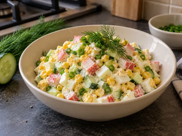 Крабовый салат с кукурузой — готовое блюдо