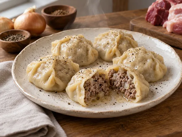 Манты с мясом и луком — готовое блюдо