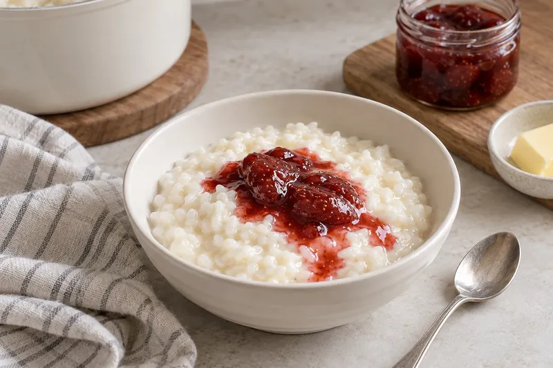 Молочная рисовая каша: с вареньем