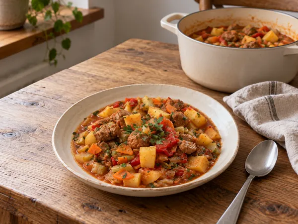 Мясное рагу с овощами — готовое блюдо