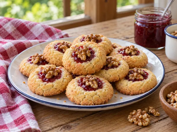 Песочное печенье с орехами и джемом — готовое блюдо