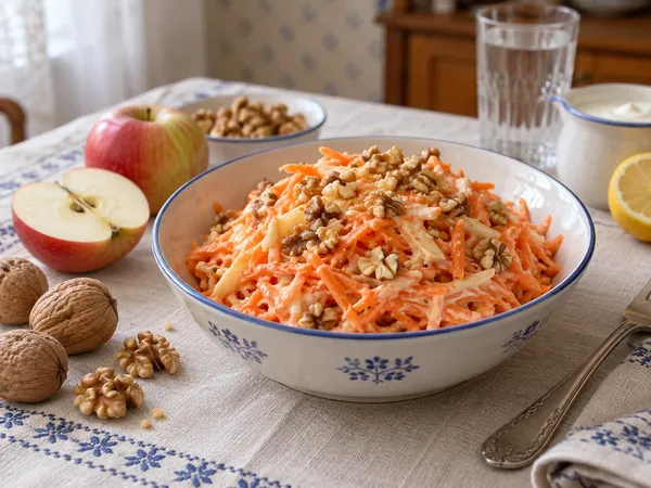 Салат из моркови с яблоком и орехами — готовое блюдо