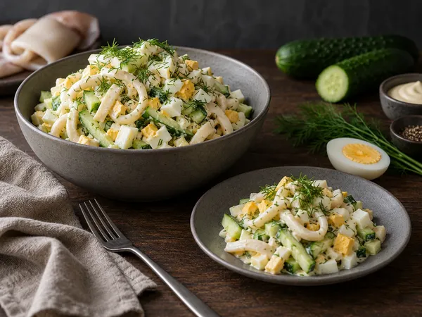 Салат с кальмарами и яйцом — готовое блюдо