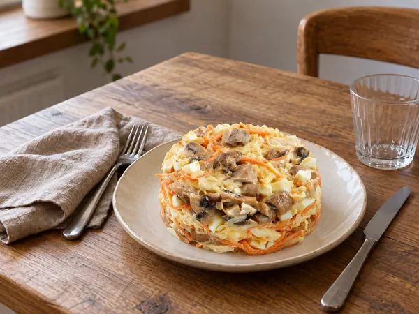 Салат с курицей и корейской морковкой — готовое блюдо