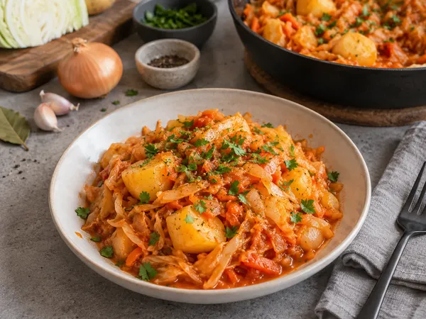Тушёная капуста с картошкой — готовое блюдо