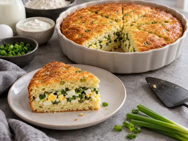 Заливной пирог с луком и яйцом — готовое блюдо
